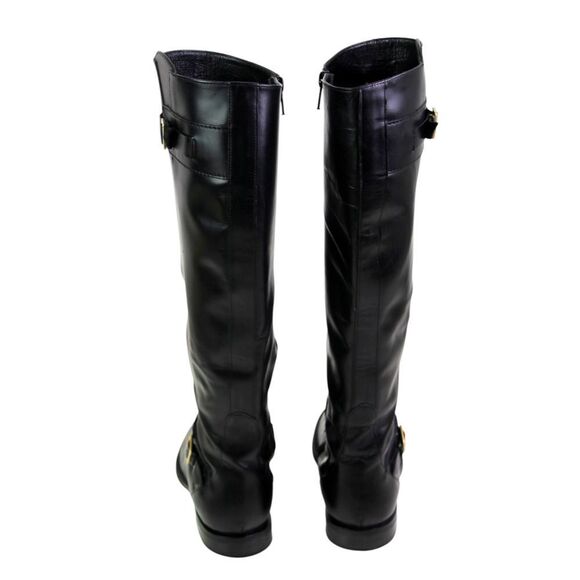 Cole Haan BLACK GENUINE LEATHER LOW HEEL ROUND TOE SIDE ZIP BELTED BOOTS Sz 7B - Picture 4 of 11